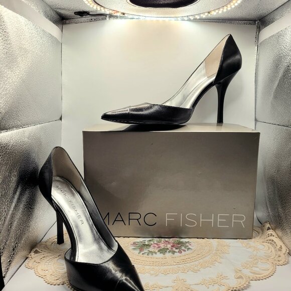 Black Leather 9.5M Classic Marc Fisher Dor'say Pump - Picture 1 of 5